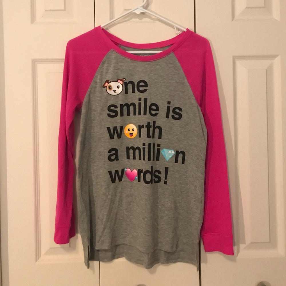Pink and Gray Justice Graphic Long Sleeve Shirt